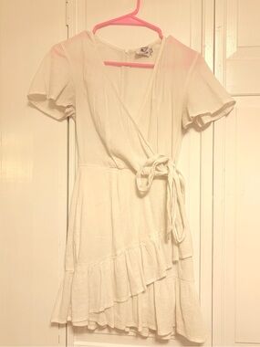 Princess Polly Cream Wrap Ruffle Mini Dress